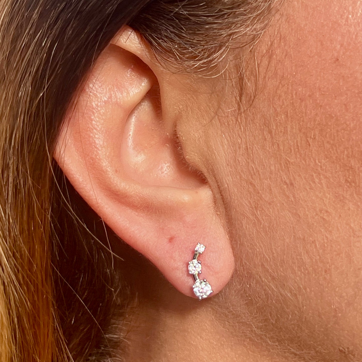 Three Stones Earrings in Sterling Silver 925