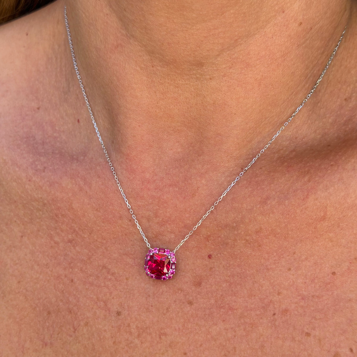 Ruby Square Necklace in Sterling Silver 925
