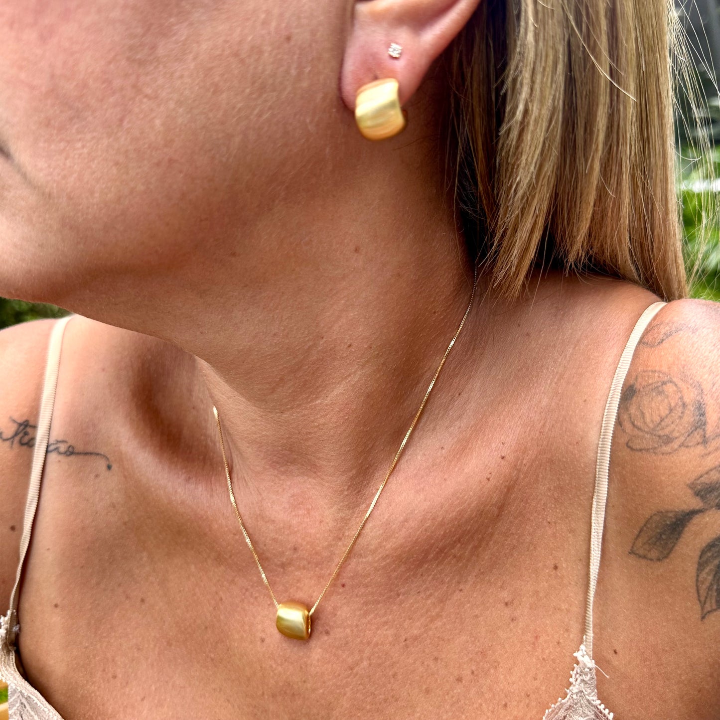 Matte Cube Necklace in 18K Gold Plated