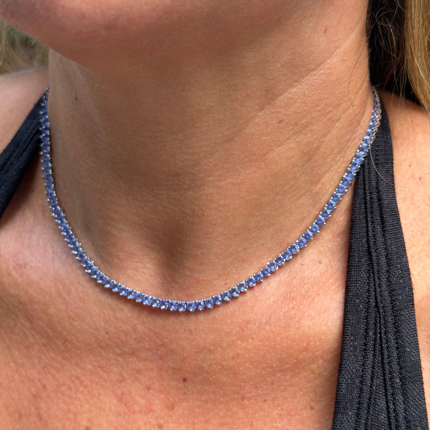 Blue Tennis Necklace in 18K White Gold Plated