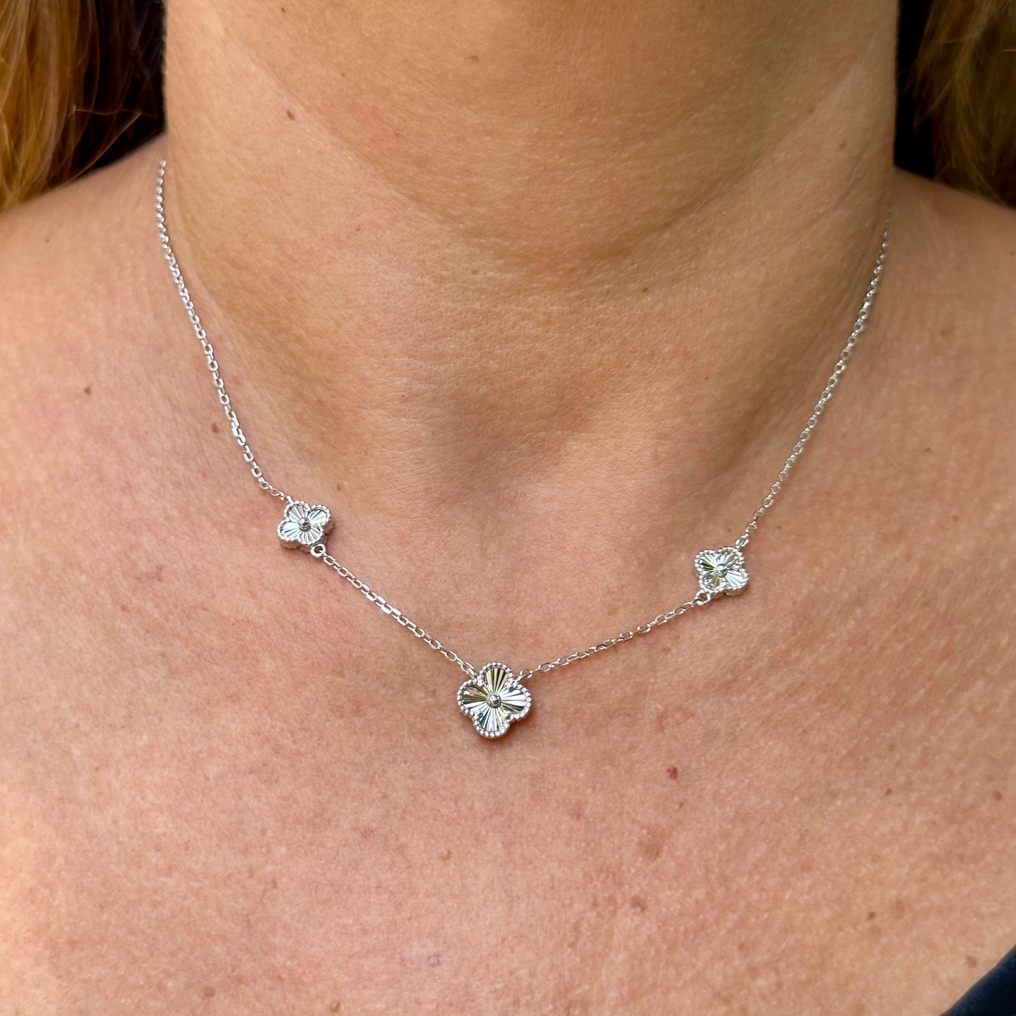 Three Flowers Necklace in Sterling Silver 925