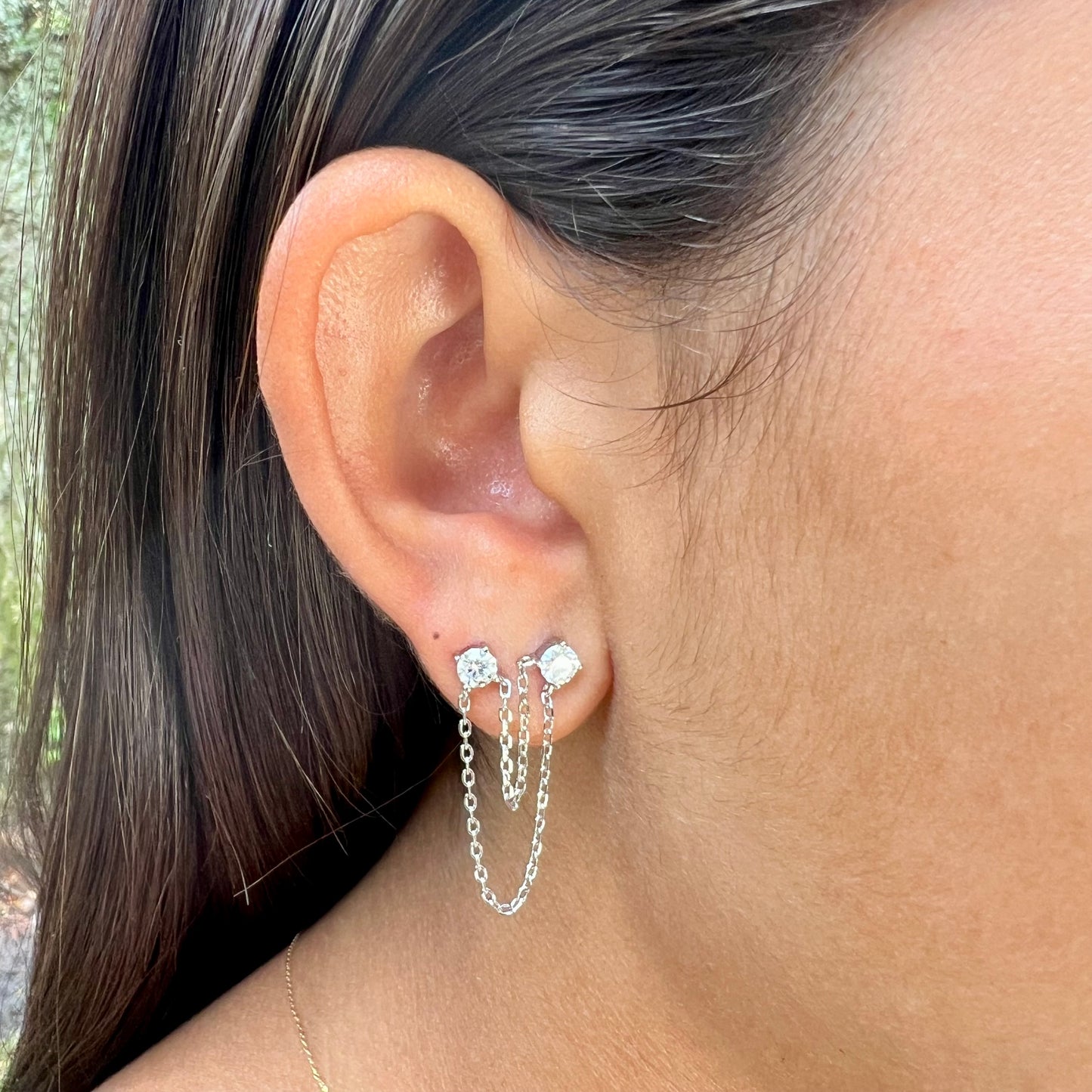 Moissanite Chain Link Earrings in Sterling Silver 925