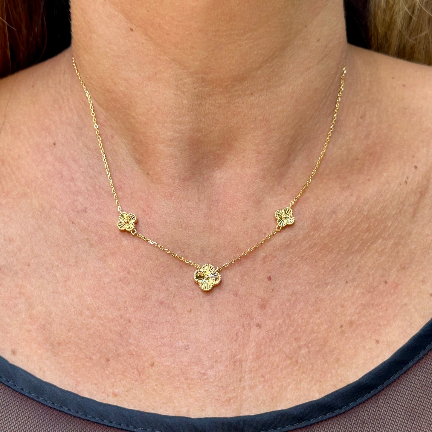 Three Flowers Necklace in Sterling Silver 925