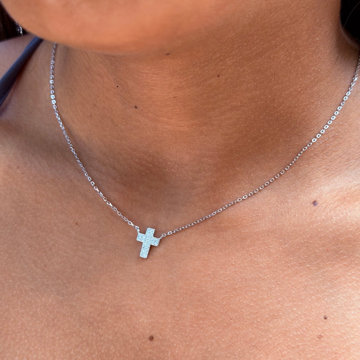 Moissanite Cross Necklace in Sterling Silver 925