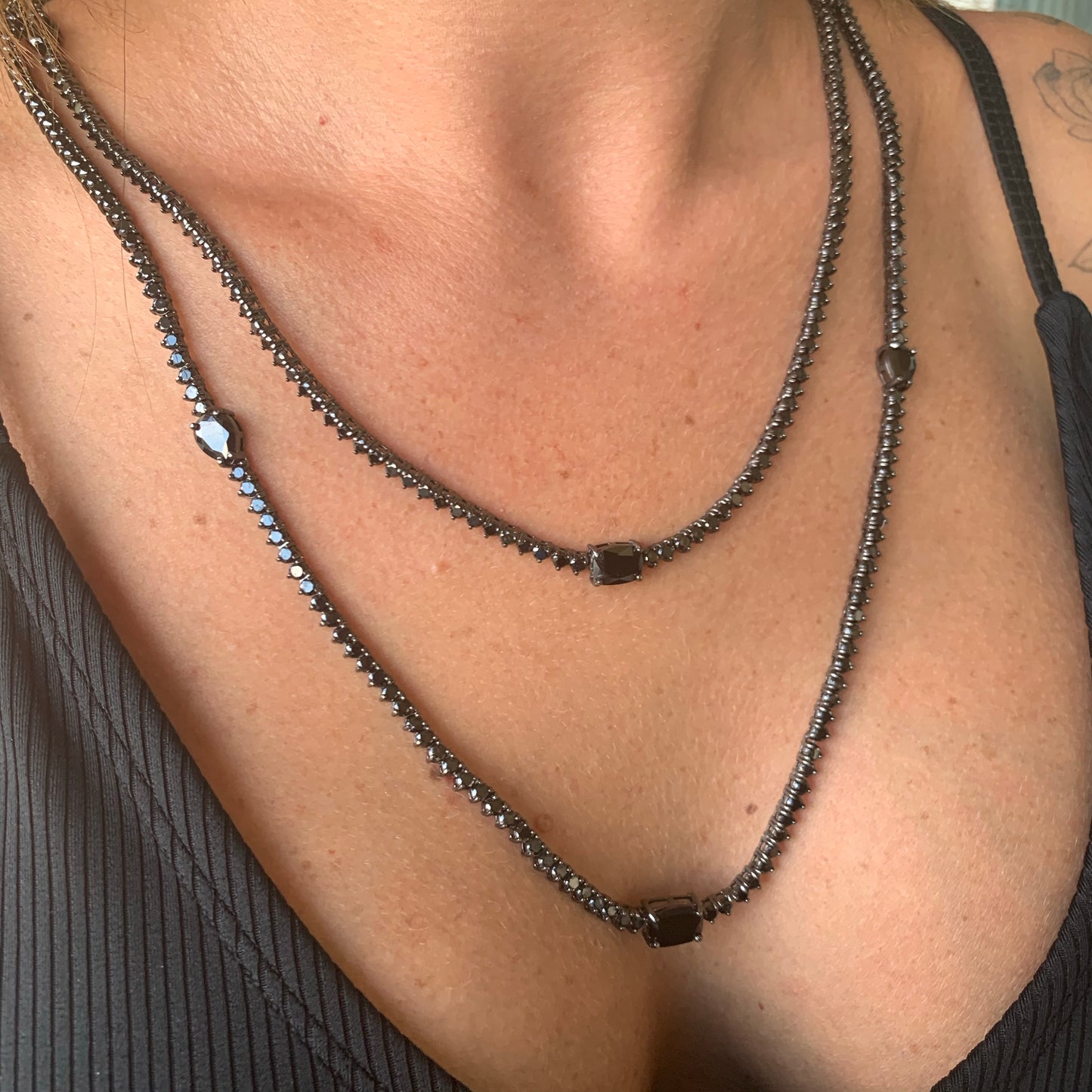 Double Black Zirconia Necklace in Black Rhodium Plated