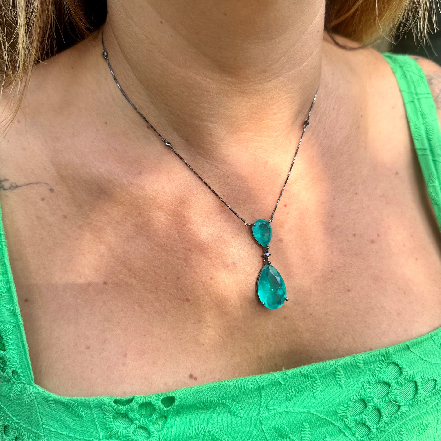 Adjustable Tourmaline Fusion Necklace in Black Rhodium Plated