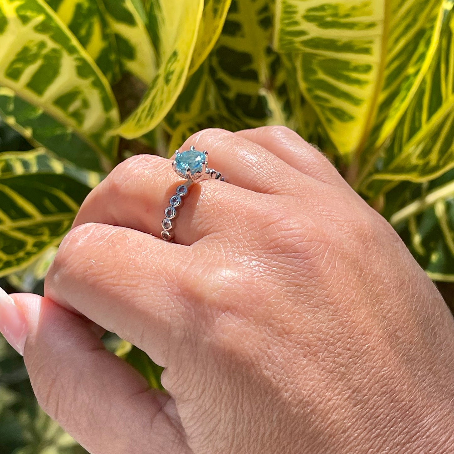 Crystal Blue Ring in 18K White Gold Plated