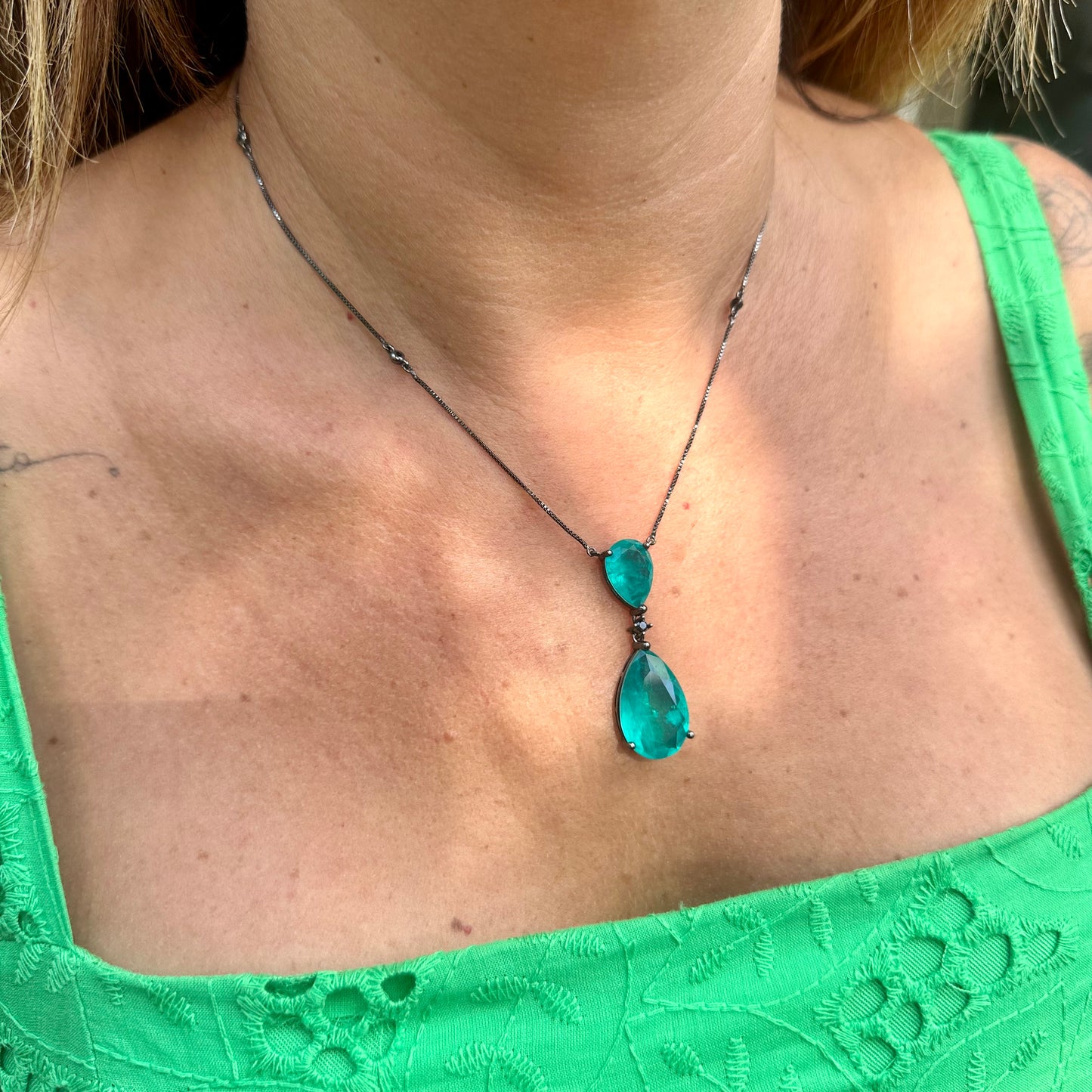 Adjustable Tourmaline Fusion Necklace in Black Rhodium Plated