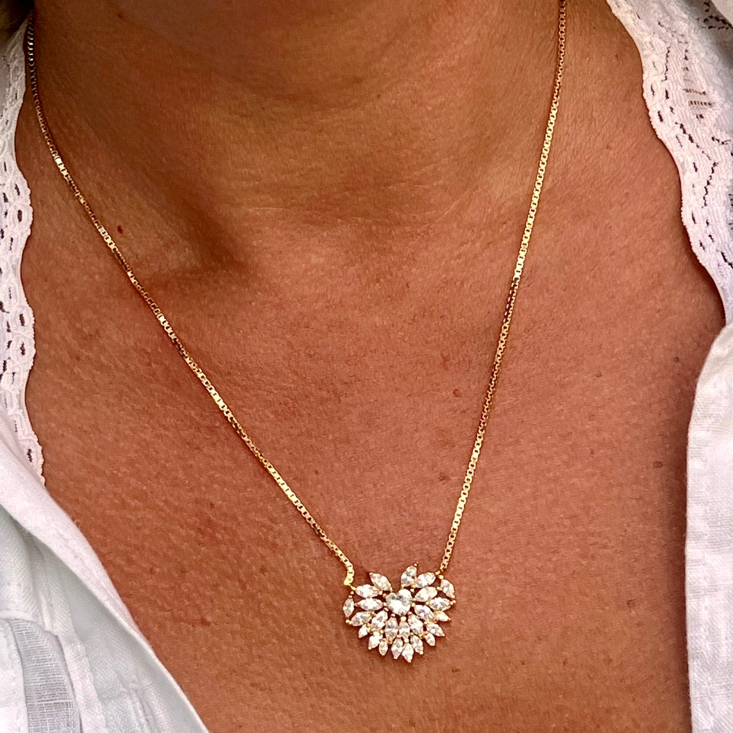 Heart Zirconias Necklace in Sterling Silver 925