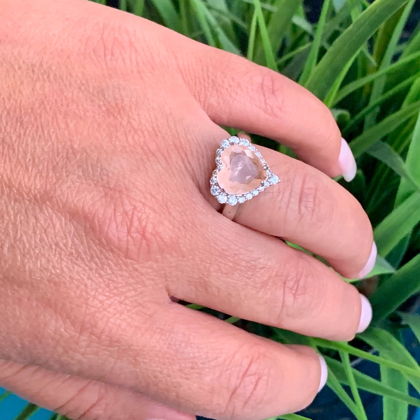 Morganite Heart Ring in 18K White Gold Plated