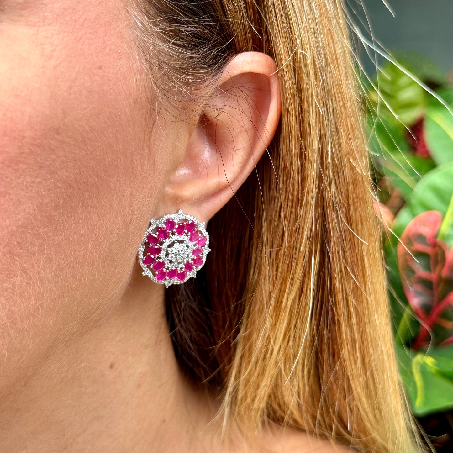 Ruby Earrings in Sterling Silver 925