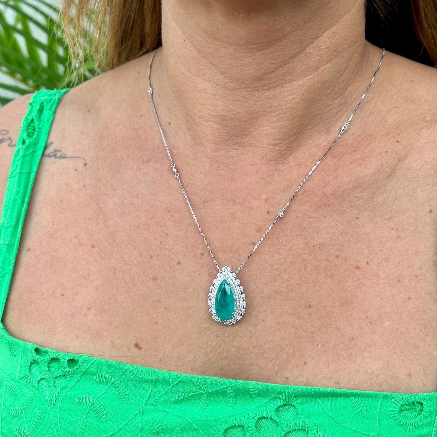 Adjustable Drop Tourmaline Necklace in Sterling Silver 925