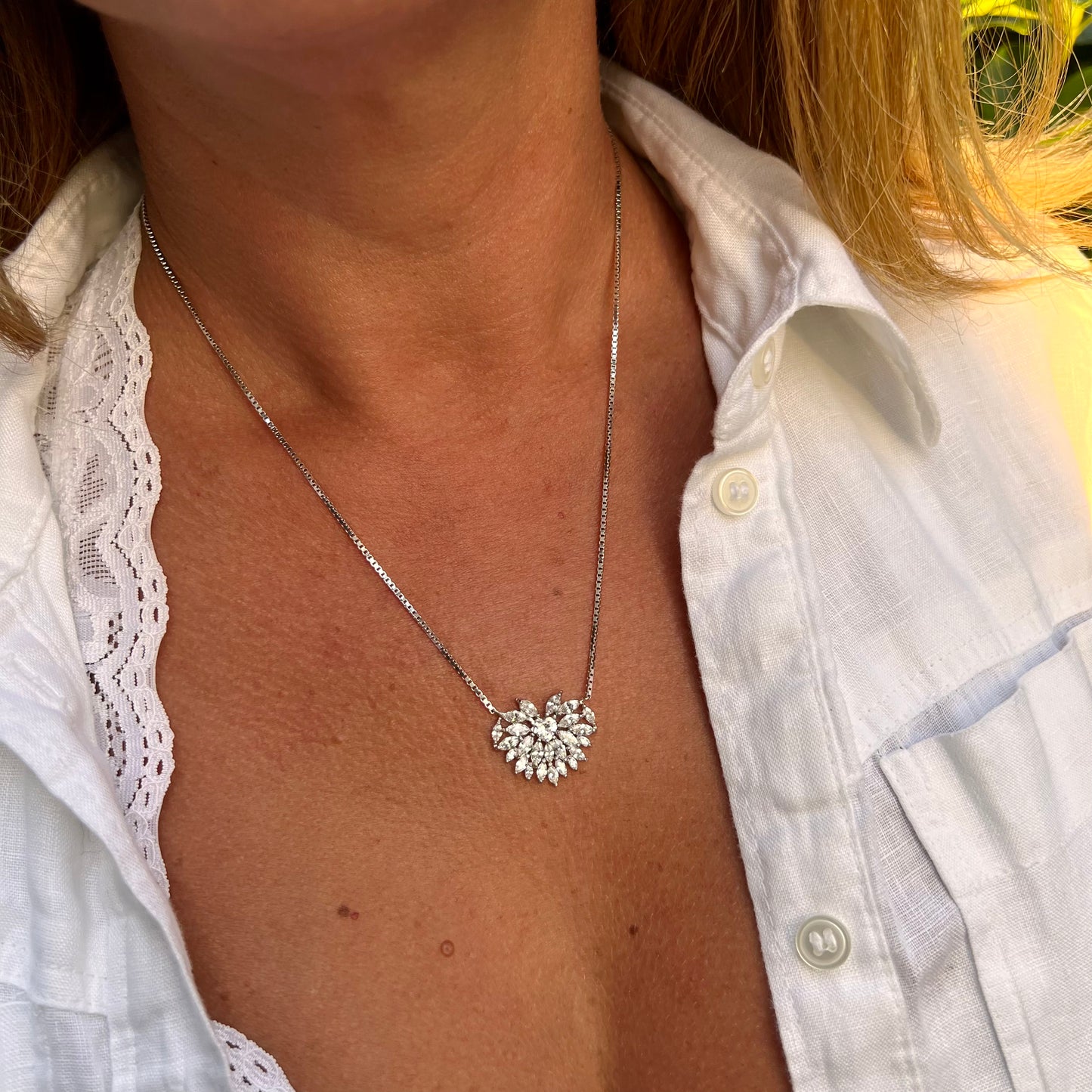 Heart Zirconias Necklace in Sterling Silver 925