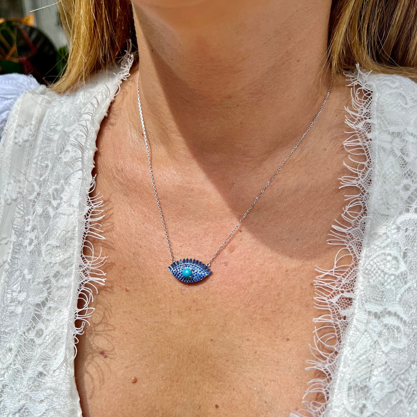 Greek Eye Necklace in Sterling Silver 925