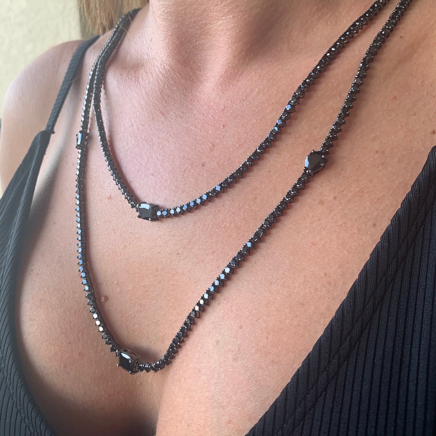 Double Black Zirconia Necklace in Black Rhodium Plated