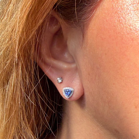 Triangle Earrings in 18K White Gold w/ Tanzanite and Diamonds