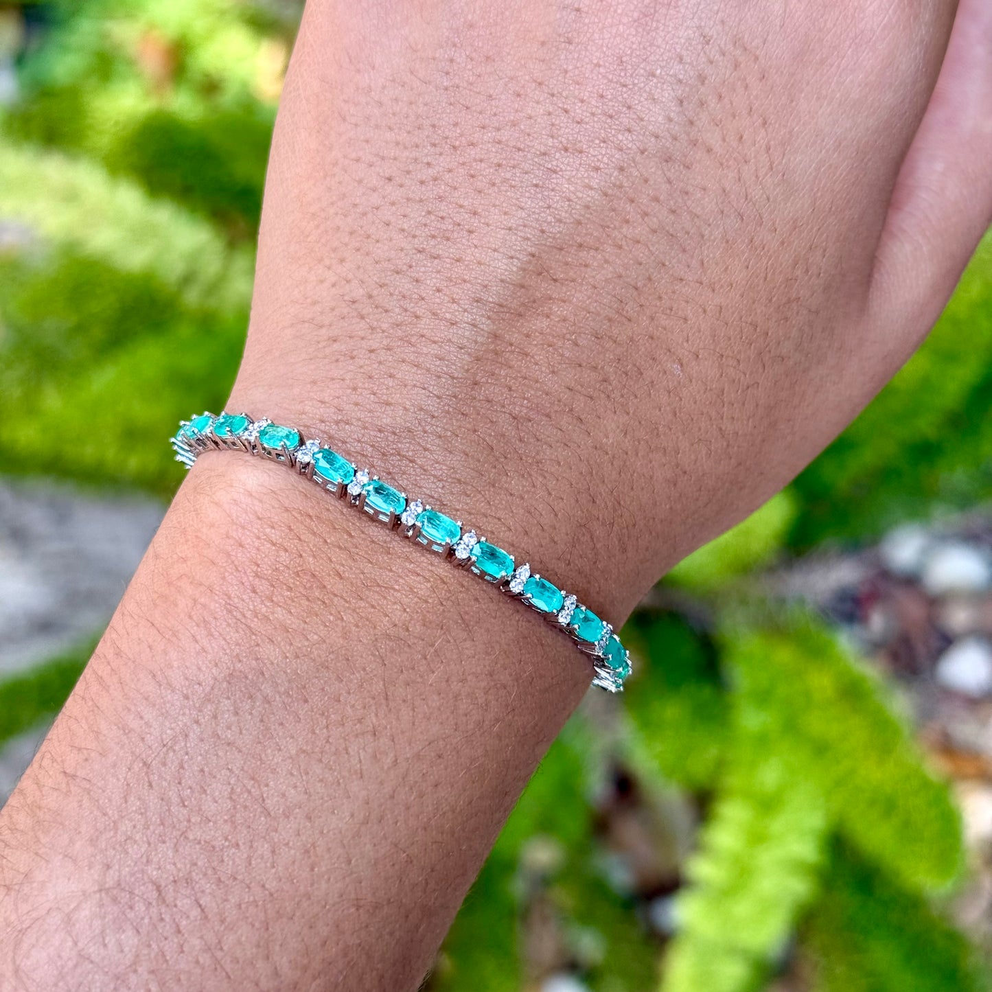 Colombian Emerald Bracelet in 18K White Gold Plated