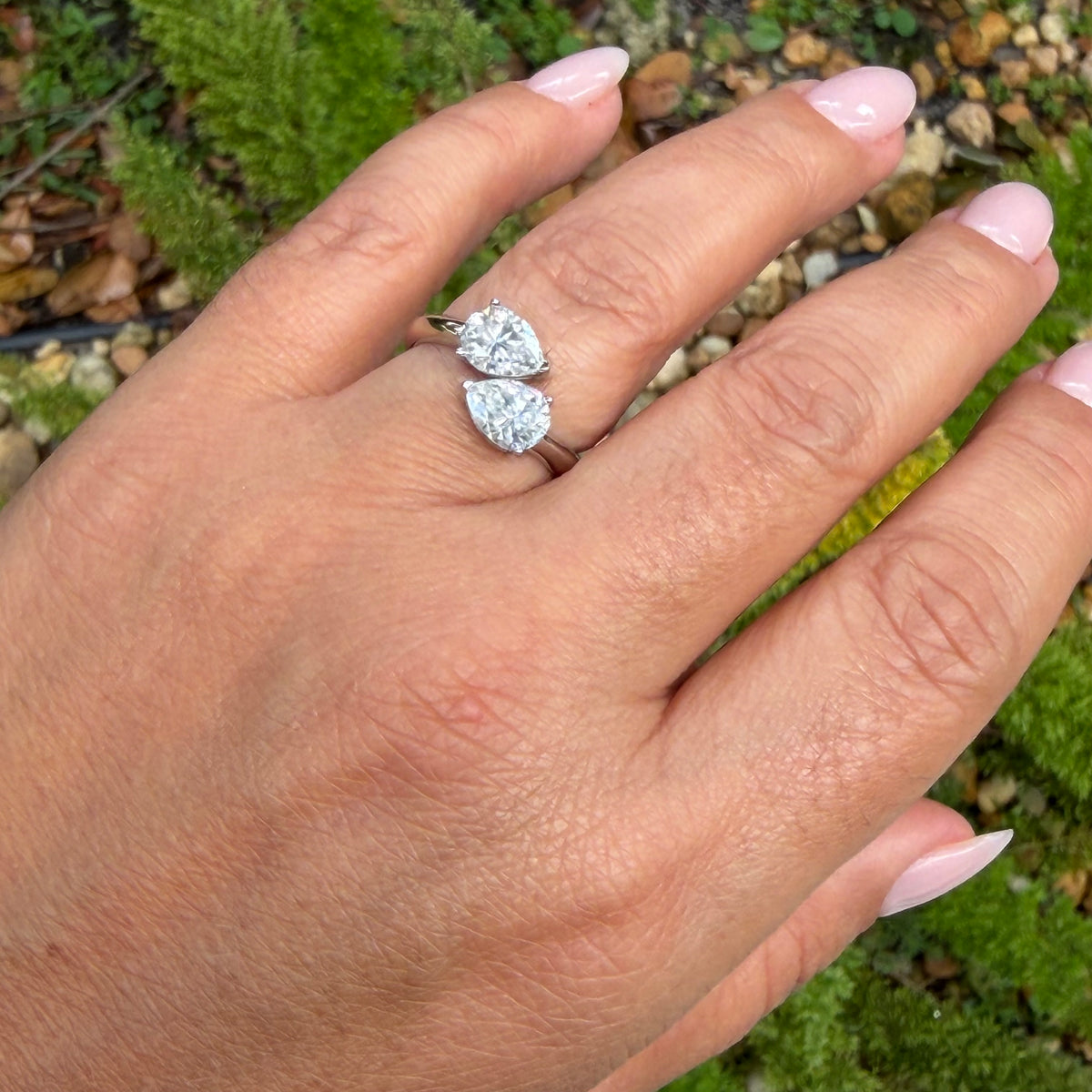 Moissanite Double Drop Ring in Sterling Silver 925