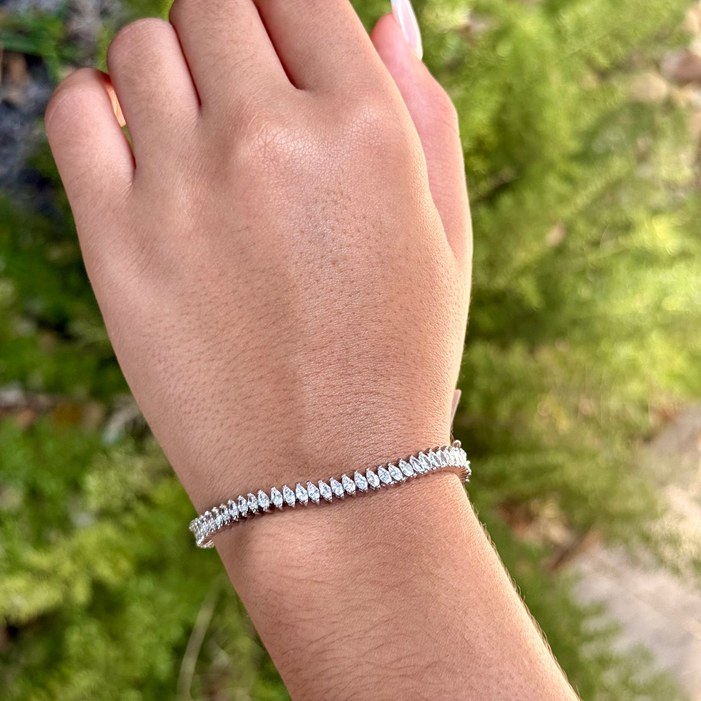 Baguette Tennis Bracelet in 18K White Gold Plated
