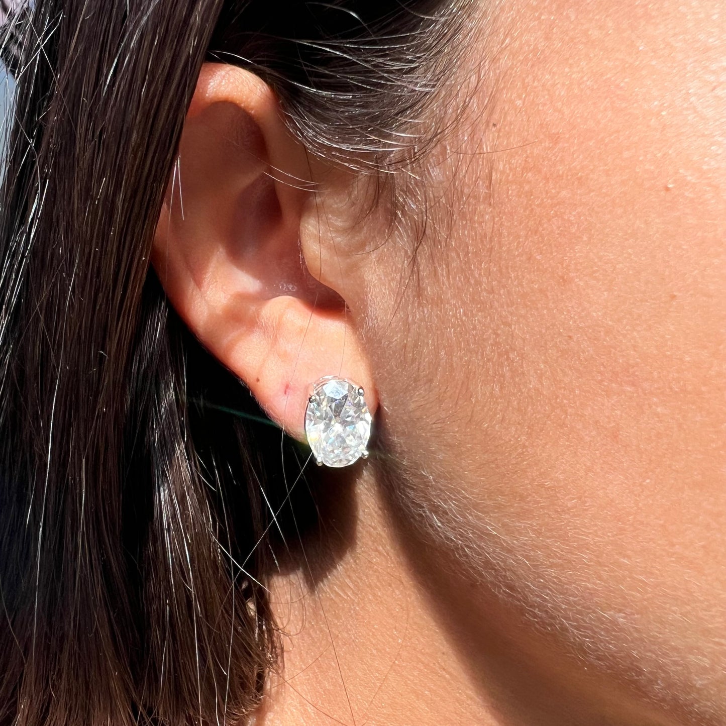 Moissanite Oval (L) Earrings in Sterling Silver 925
