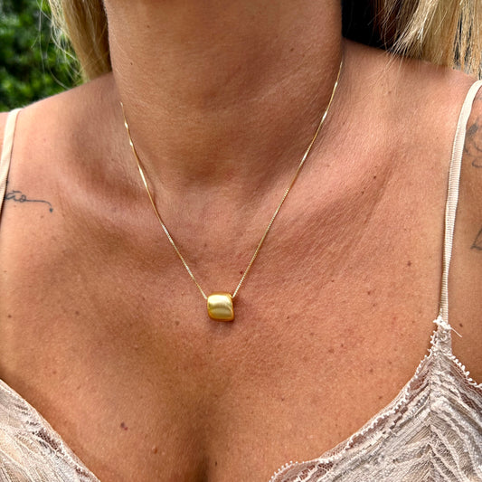 Matte Cube Necklace in 18K Gold Plated