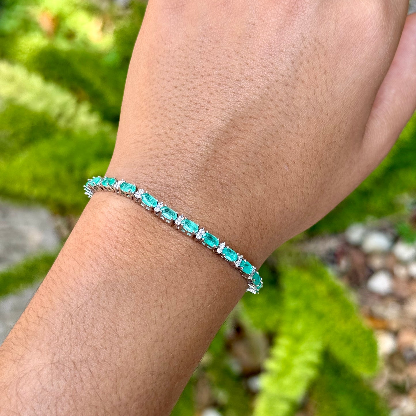 Colombian Emerald Bracelet in 18K White Gold Plated
