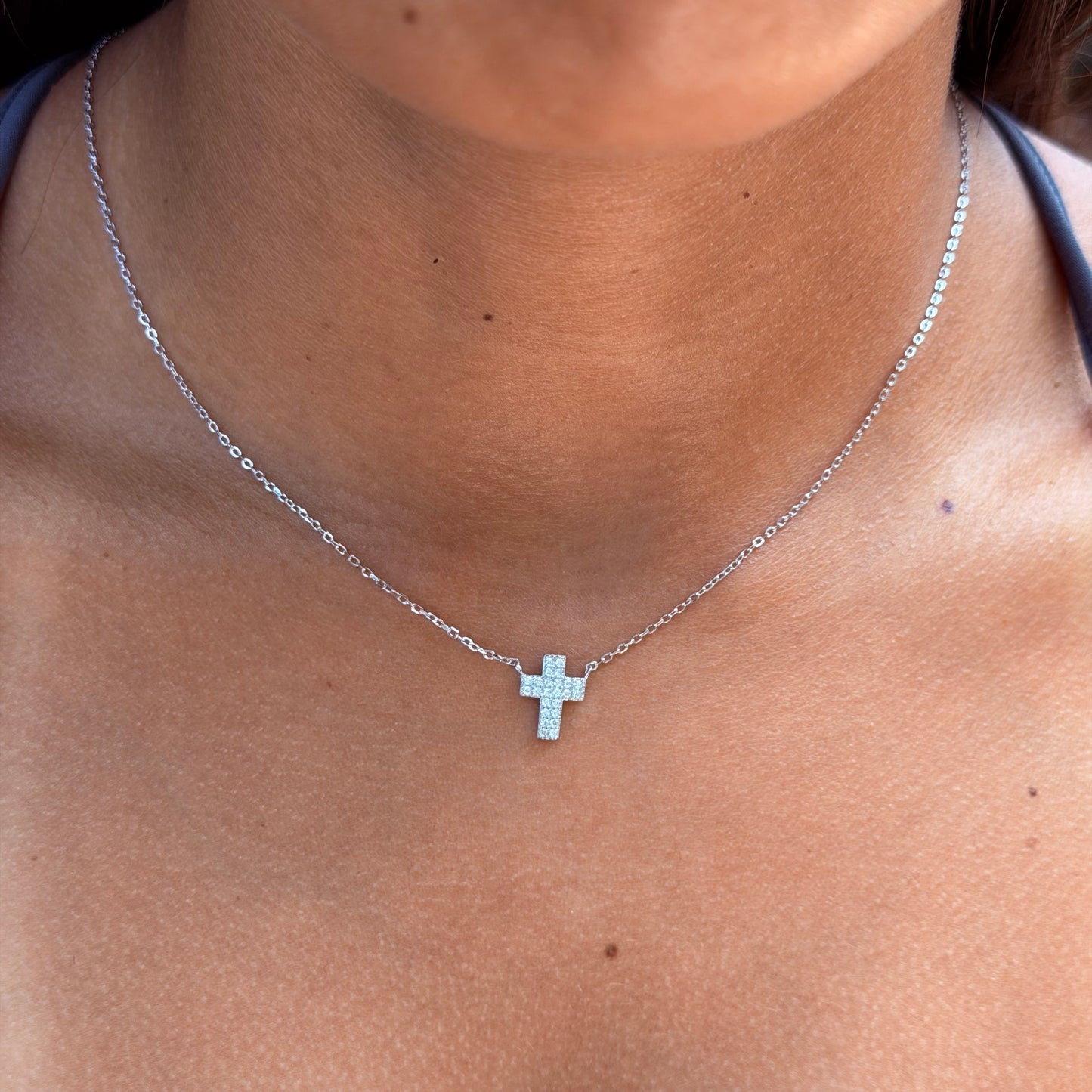 Moissanite Cross Necklace in Sterling Silver 925