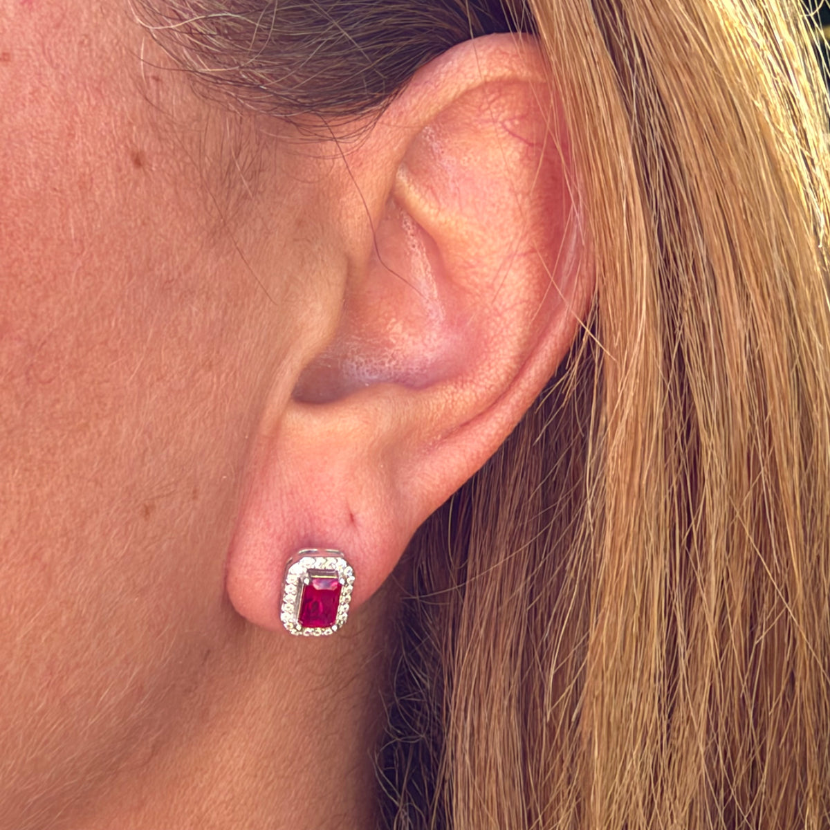Ruby Earrings in Sterling Silver 925