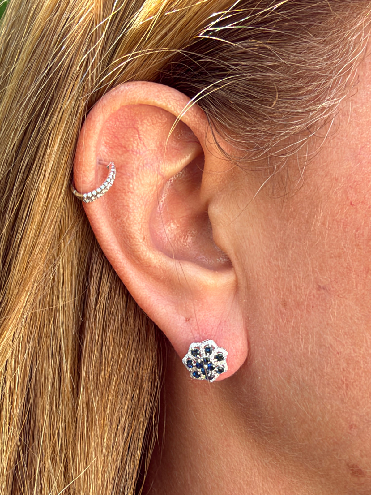 Blue Flower Earrings in 18K White Gold
