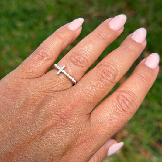 Moissanite Cross Ring in Sterling Silver 925
