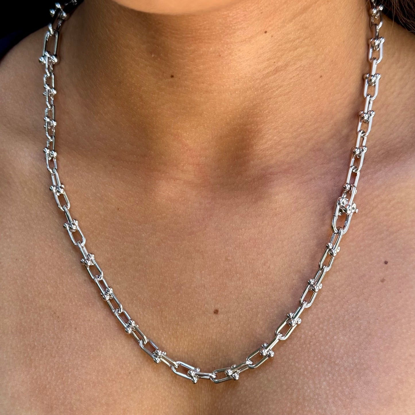 Chain Link Necklace in 18K White Gold Plated