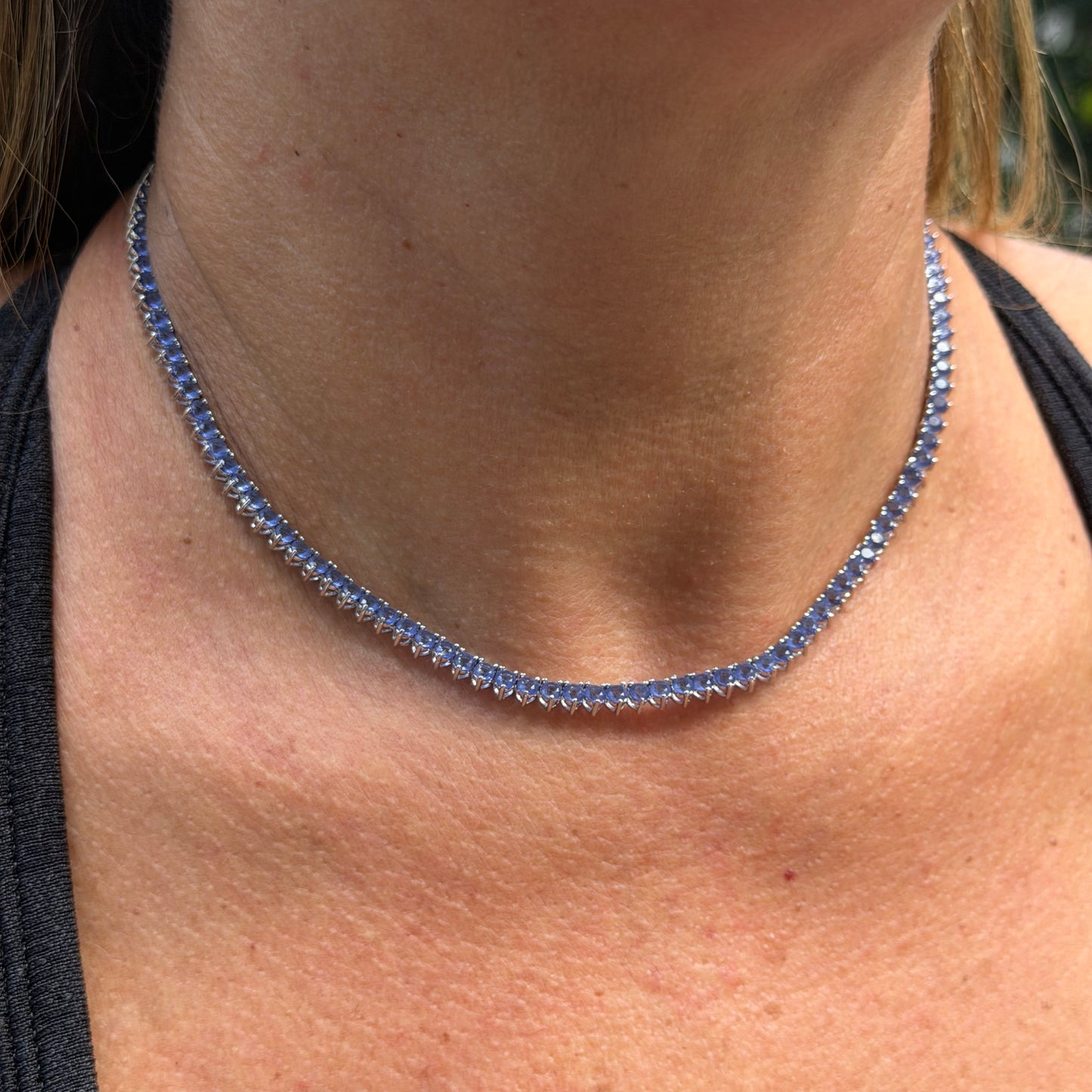 Blue Tennis Necklace in 18K White Gold Plated