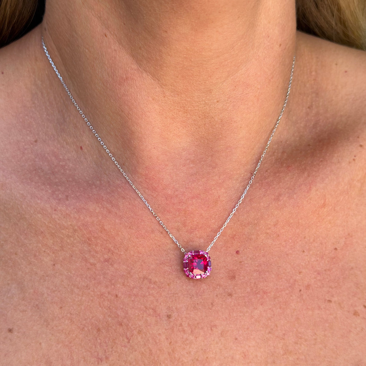Ruby Square Necklace in Sterling Silver 925