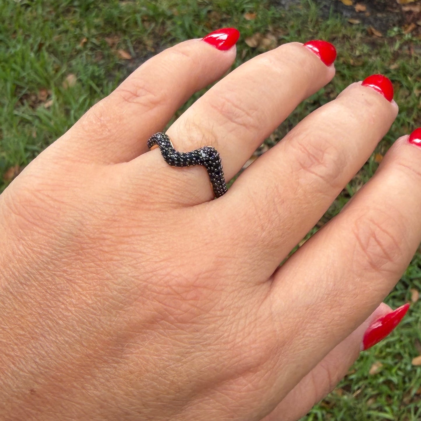 S Ring w/ Stones in 18K Gold Plated