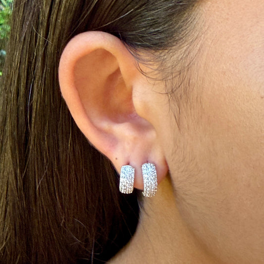 Hoop w/ Zirconias Earrings in 18K White Gold Plated