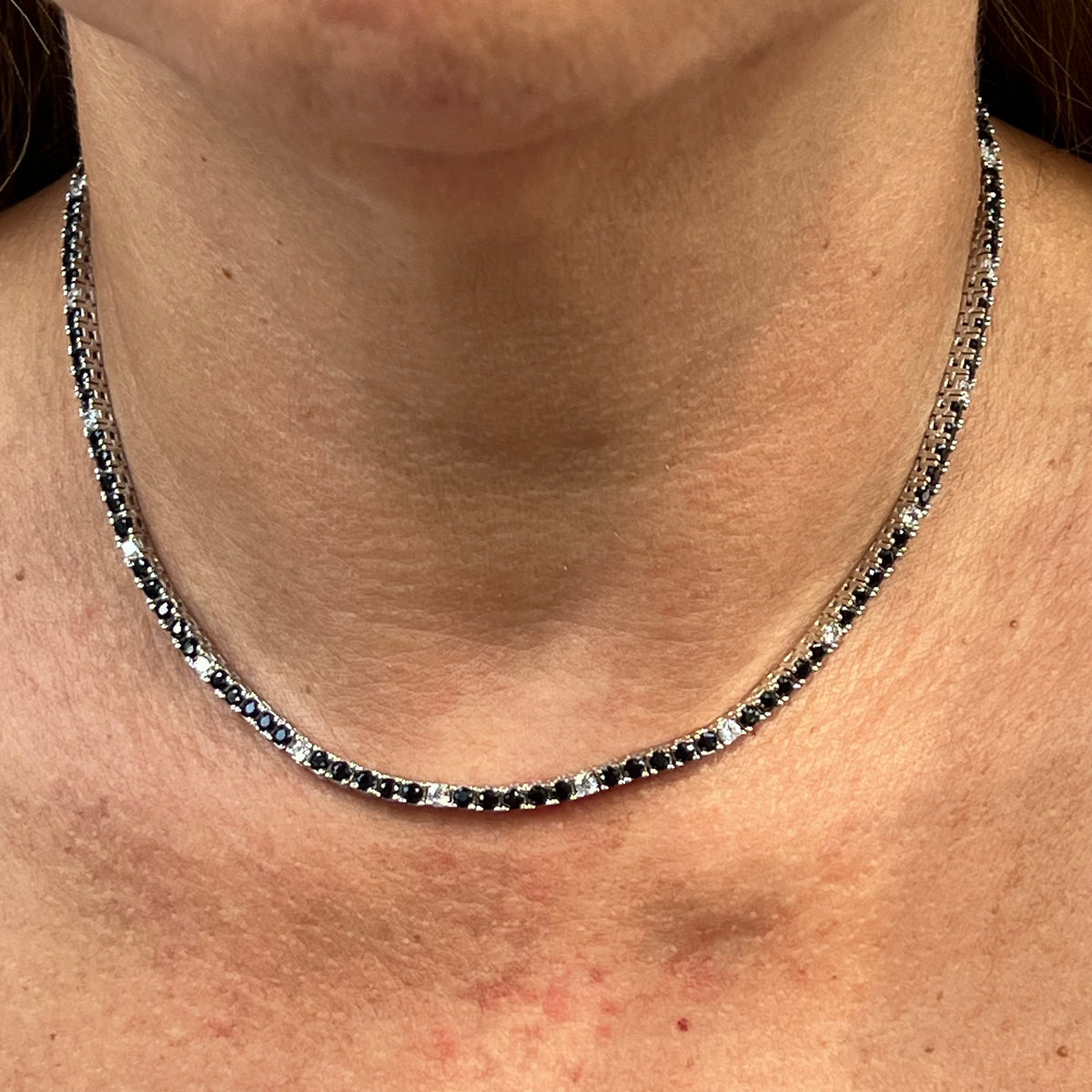 Black & White Tennis Necklace in Sterling Silver 925