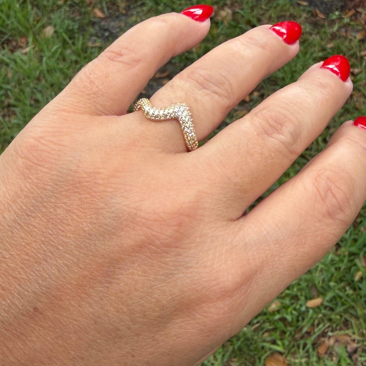 S Ring w/ Stones in 18K Gold Plated