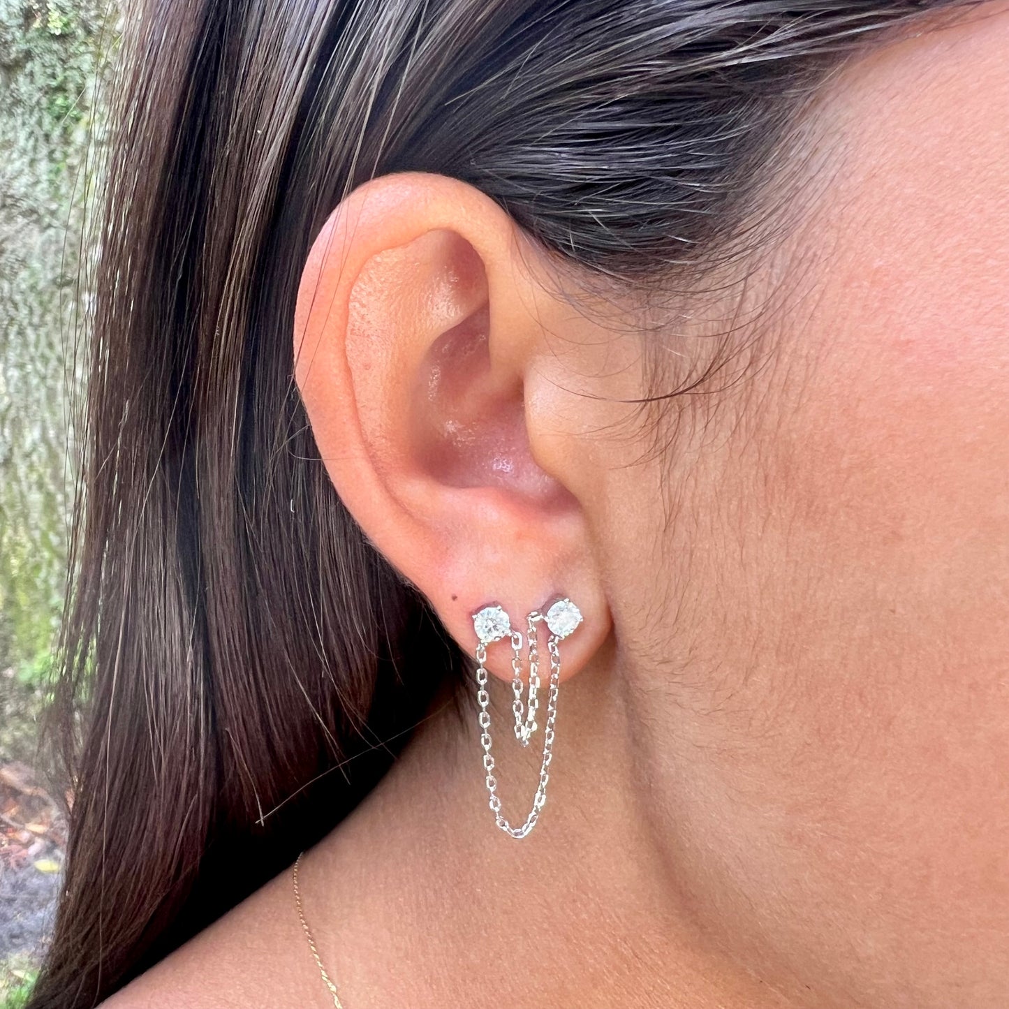 Moissanite Chain Link Earrings in Sterling Silver 925