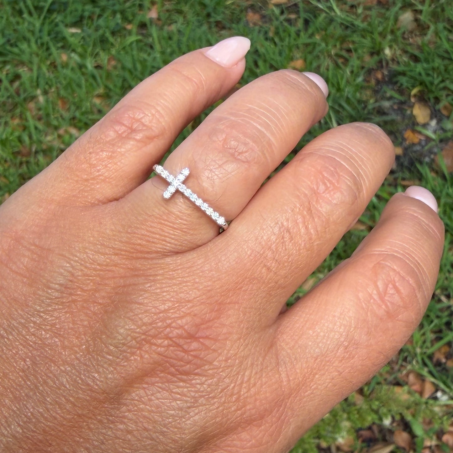 Moissanite Cross Ring in Sterling Silver 925