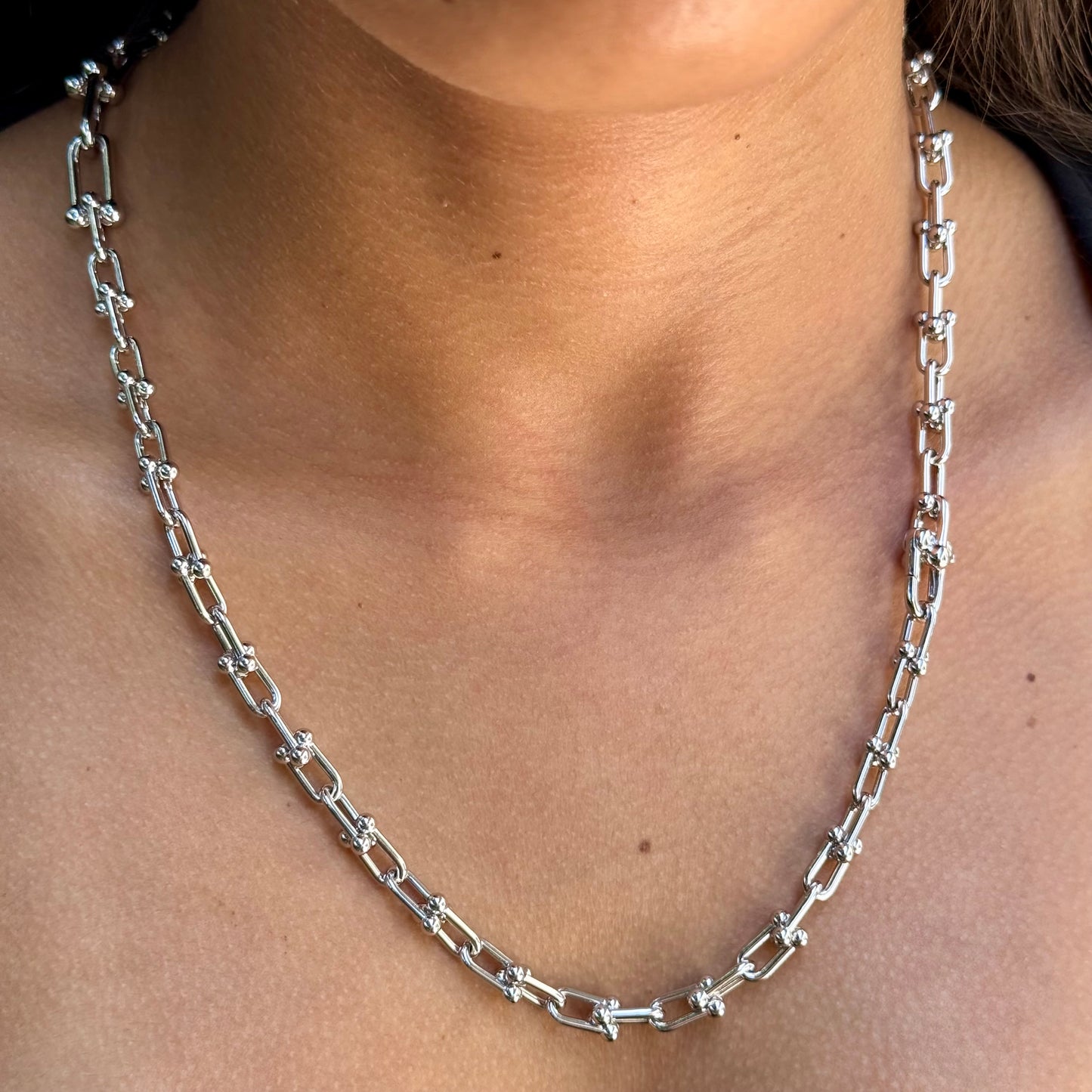 Chain Link Necklace in 18K White Gold Plated