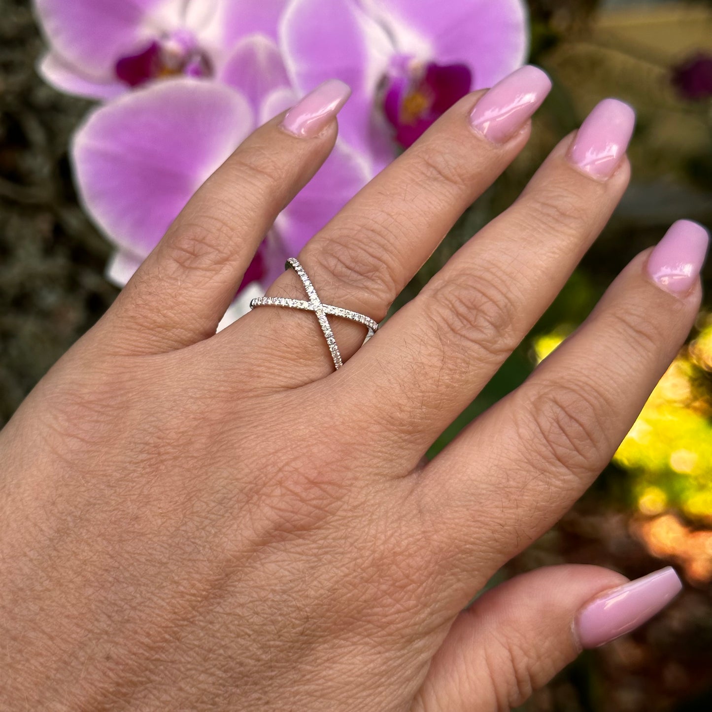 X Ring in 18K White Gold