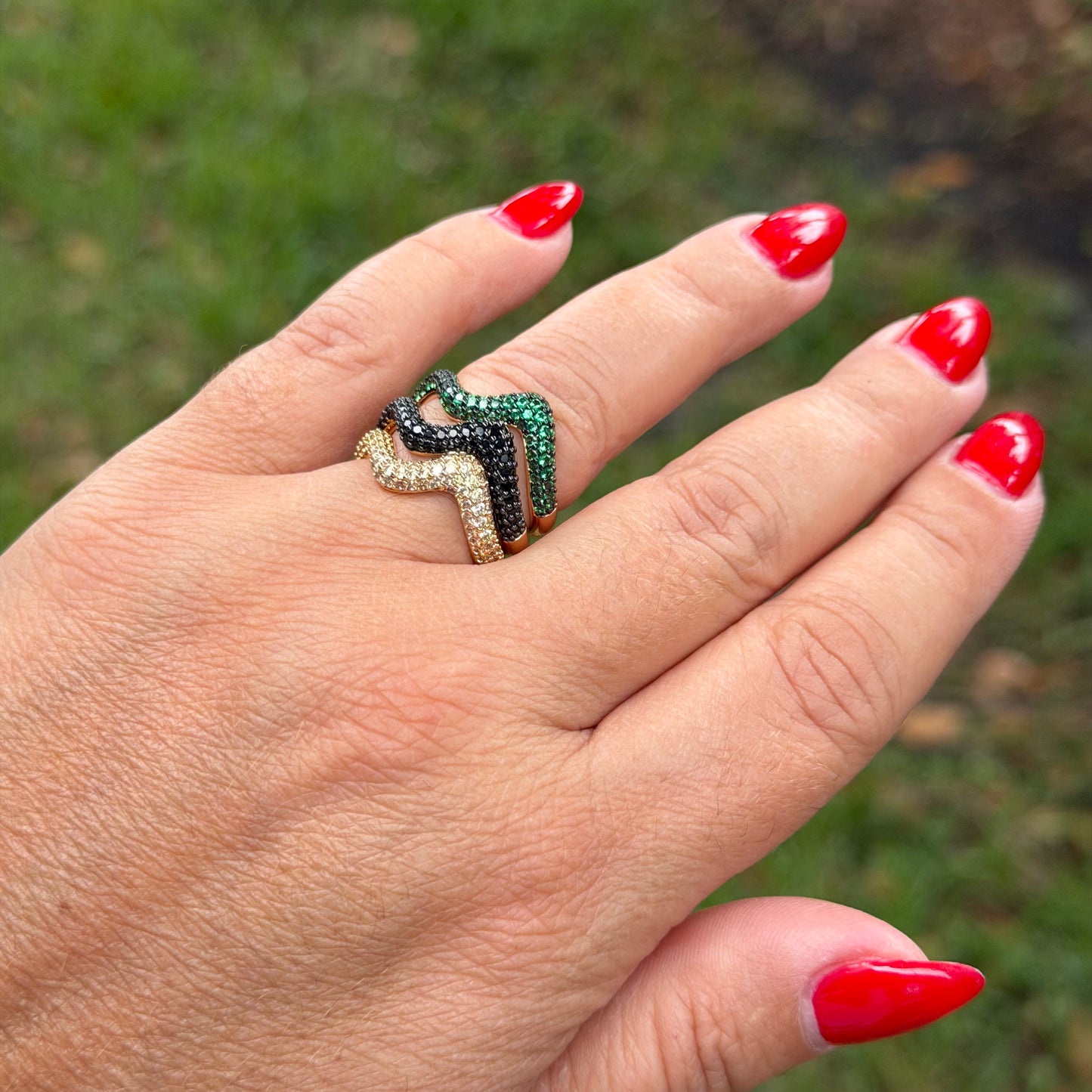 S Ring w/ Stones in 18K Gold Plated
