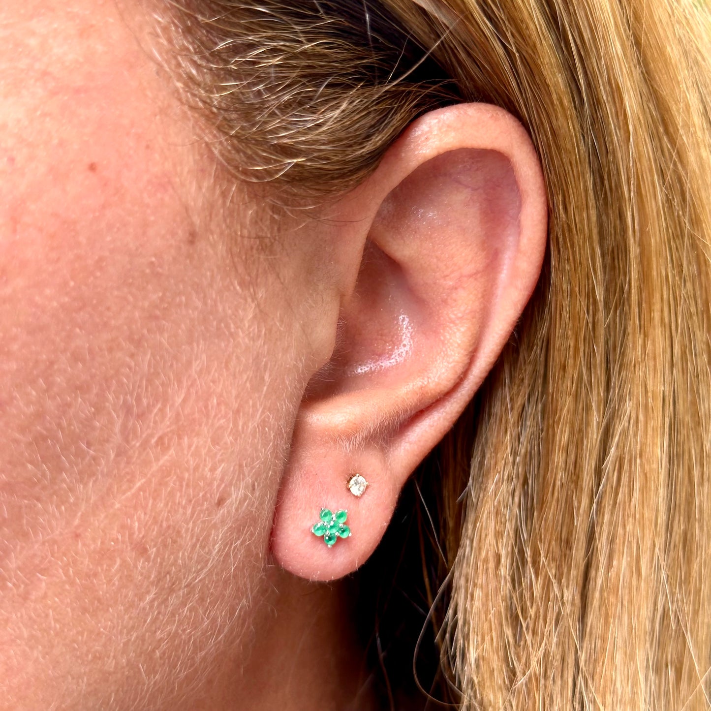 Emerald Flower Earrings in Sterling Silver 925