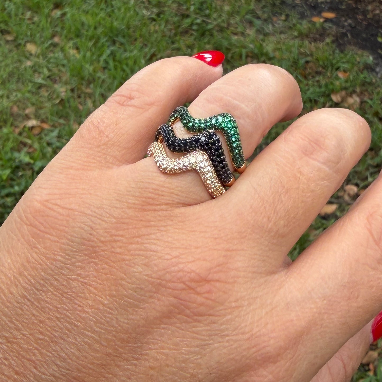 S Ring w/ Stones in 18K Gold Plated