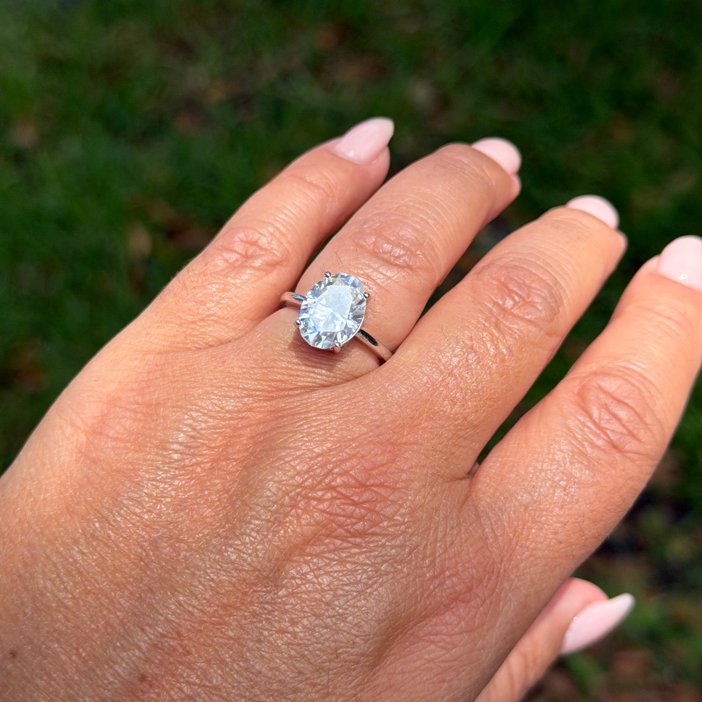 Moissanite Oval Ring in Sterling Silver 925