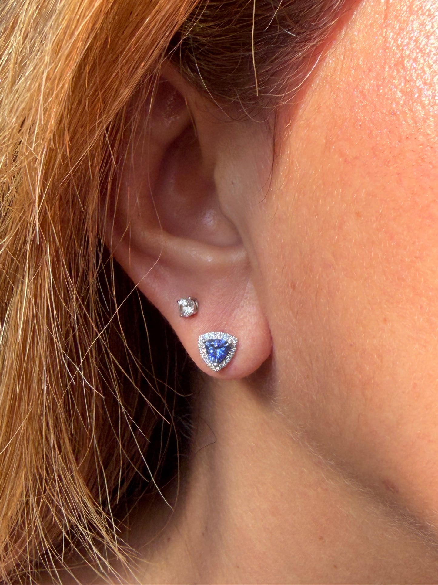 Triangle Earrings in 18K White Gold w/ Tanzanite and Diamonds