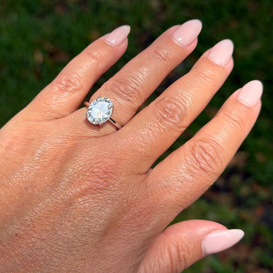 Moissanite Oval Ring in Sterling Silver 925