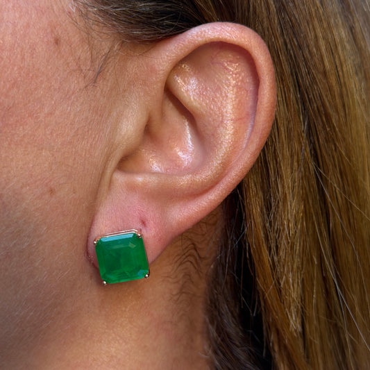 Square Emerald Earrings in 18K Gold Plated