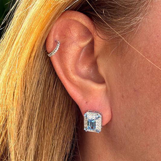 Blue Square Earrings in Sterling Silver 925