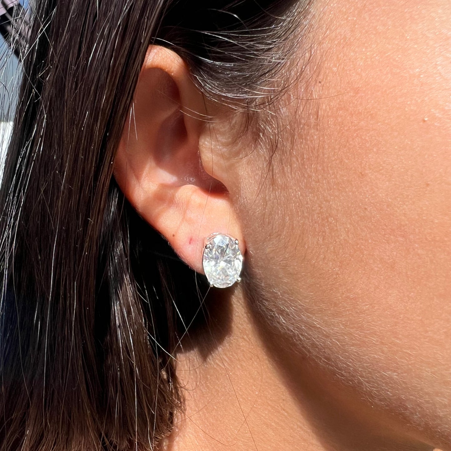 Moissanite Oval (L) Earrings in Sterling Silver 925